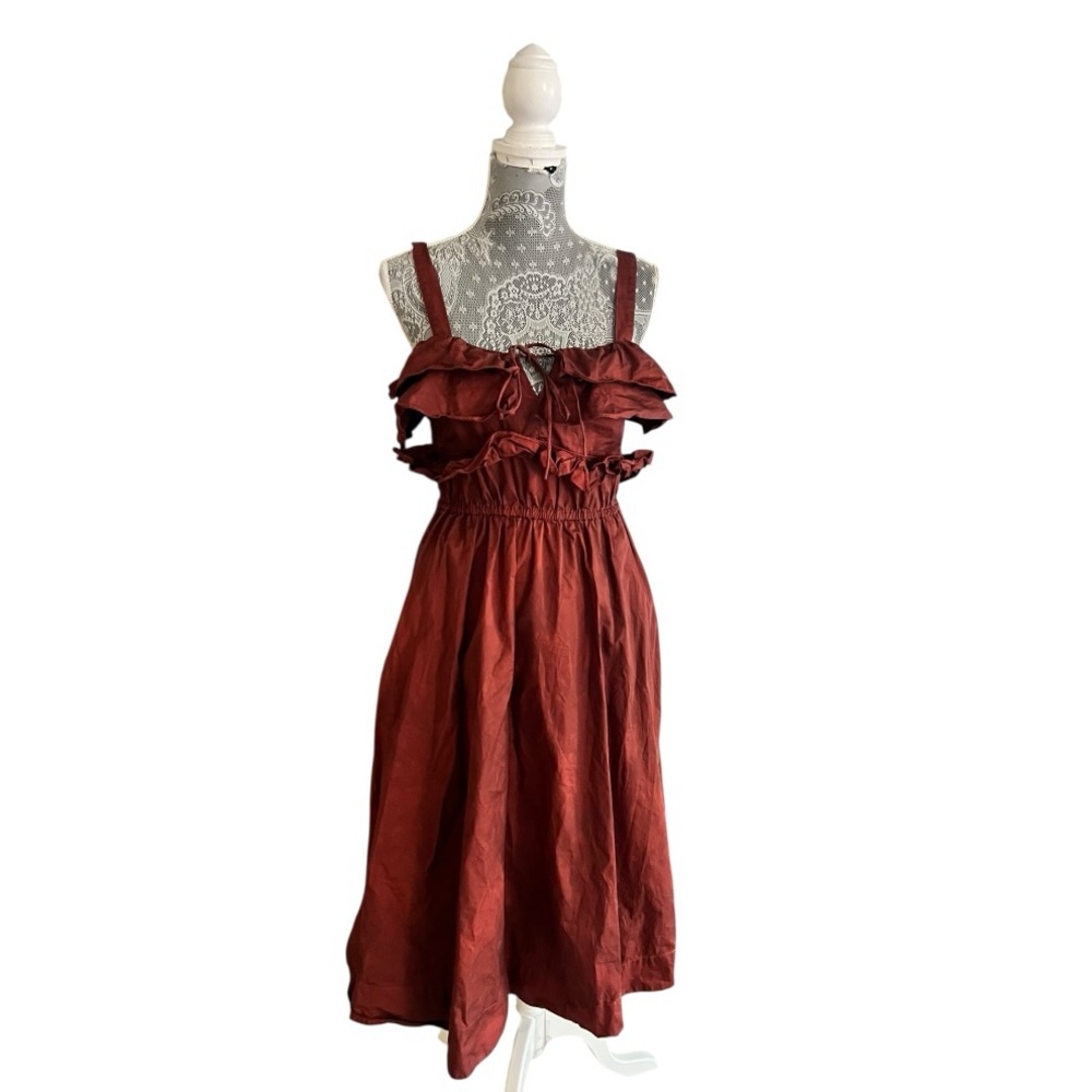 Jason Wu Ruffle Bodice Midi Dress Burgundy Red Size 4